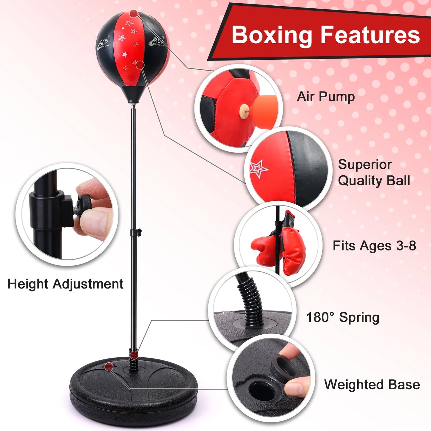 Punching Bag for Kids with Boxing Gloves Adjustable Stand Kids Punching Bag Boxing Bag Set Toy for Child Boys & Girls